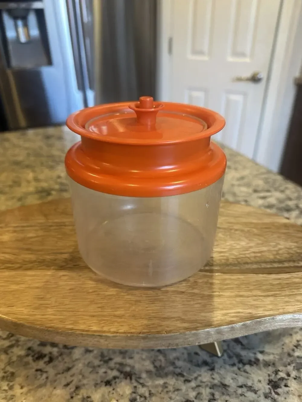 Vintage Tupperware #1481 Acrylic Canister Orange Push Button Top 6 1/4 Cup